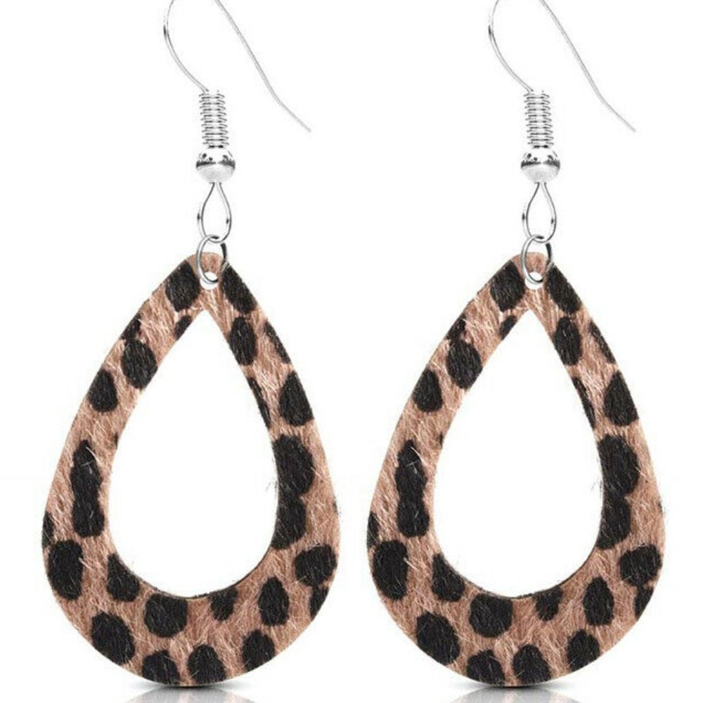 NEW Animal Print Open Teardrop Earrings Faux Fur
